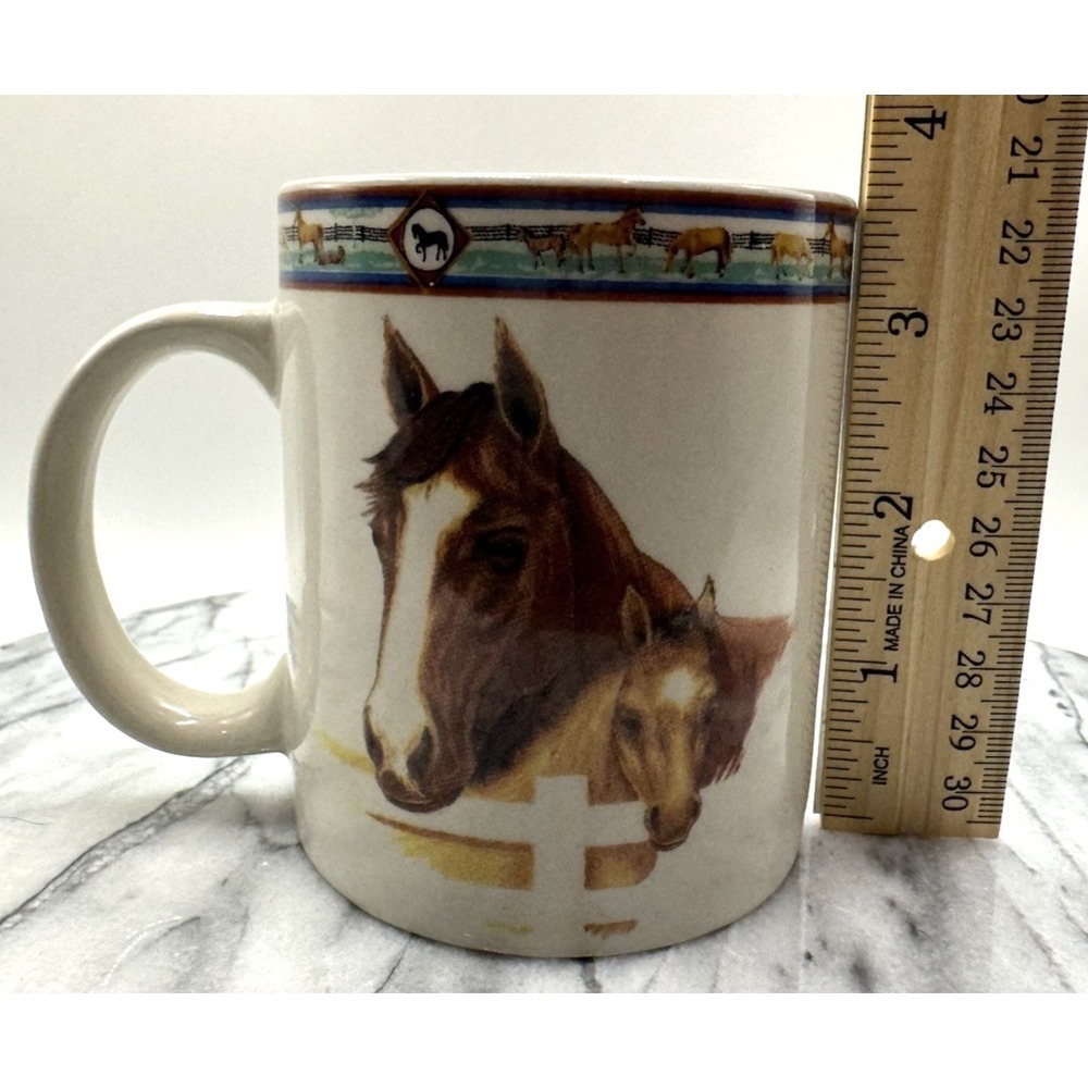 Horse Coffee Mug Cedar Valley Stables Folkcraft Stoneware Western Ranch Cup - Picture 9 of 9